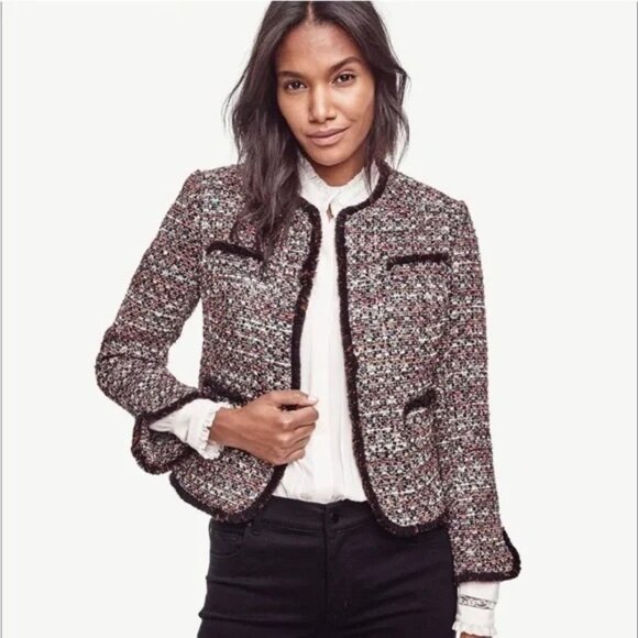 NWT Ann Taylor Womens Petite Size 0 0P Sequin Accent Tweed Blazer Jacket NEW - Picture 1 of 7